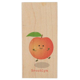 Cute happy peach yellow cartoon wood flash drive