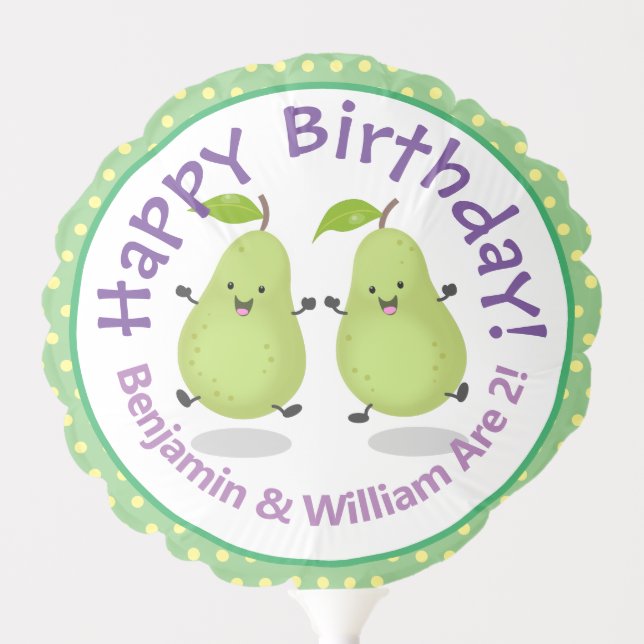 Cute happy pears twins cartoon illustration balloon (Front)