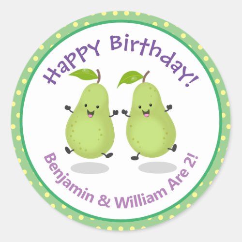 Cute happy pears twins cartoon illustration classic round sticker