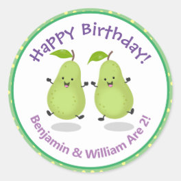 Cute happy pears twins cartoon illustration classic round sticker