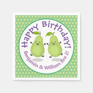 Cute happy pears twins cartoon illustration napkins