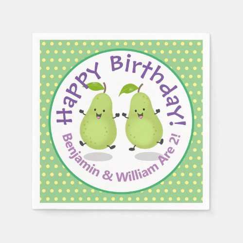 Cute happy pears twins cartoon illustration napkins