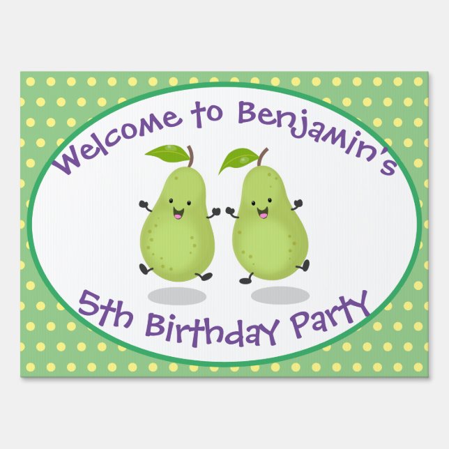 Cute happy pears twins cartoon illustration sign (Front)