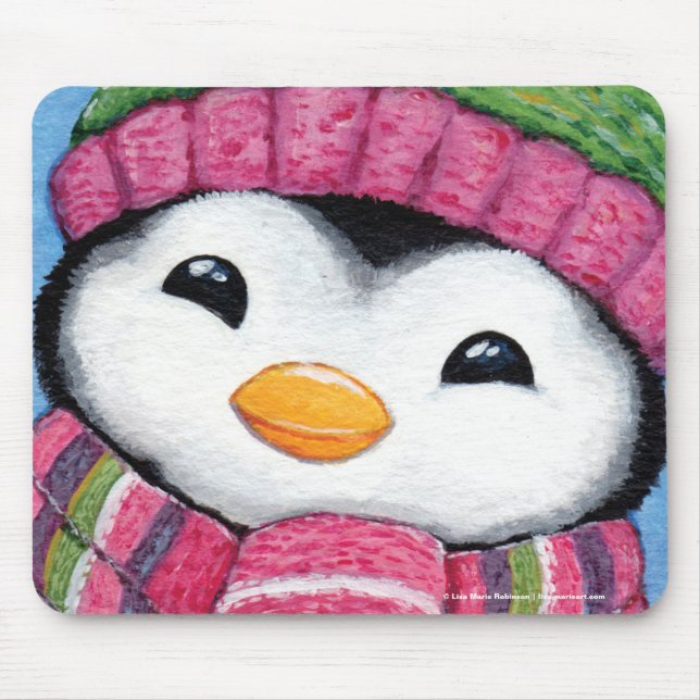 Cute Happy Penguin Dressed for Winter Mouse Pad (Front)