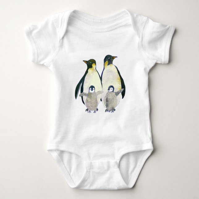 Cute Happy Penguin Family Baby Bodysuit (Front)