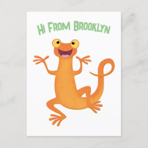 Cute happy personalized orange dancing newt postcard