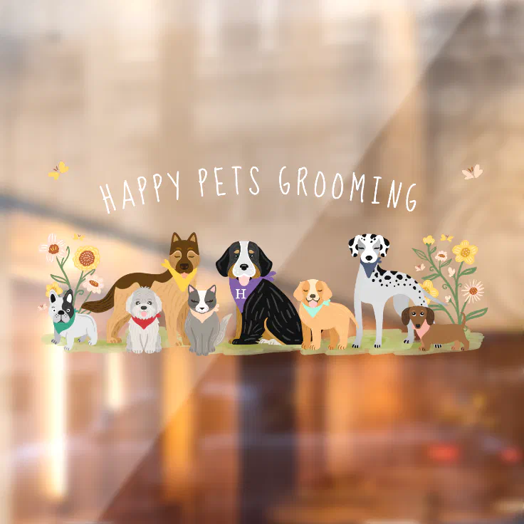 Cute Happy Pet Family Pet Care, Grooming Business Window Cling | Zazzle Cute Happy Pet Family Pet Care, Grooming Business Window Cling | Zazzle