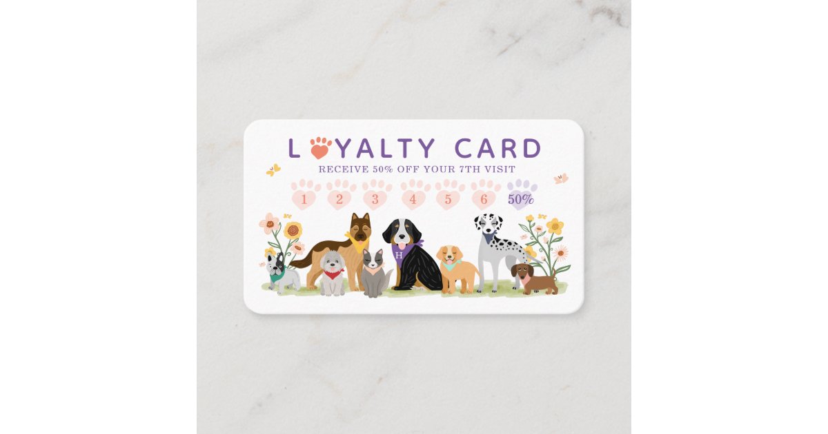 Cute Happy Pet Family Pet Care & Grooming Loyalty Business Card | Zazzle