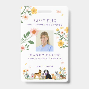 Cute Happy Pet Family Pet Care & Grooming Photo Badge