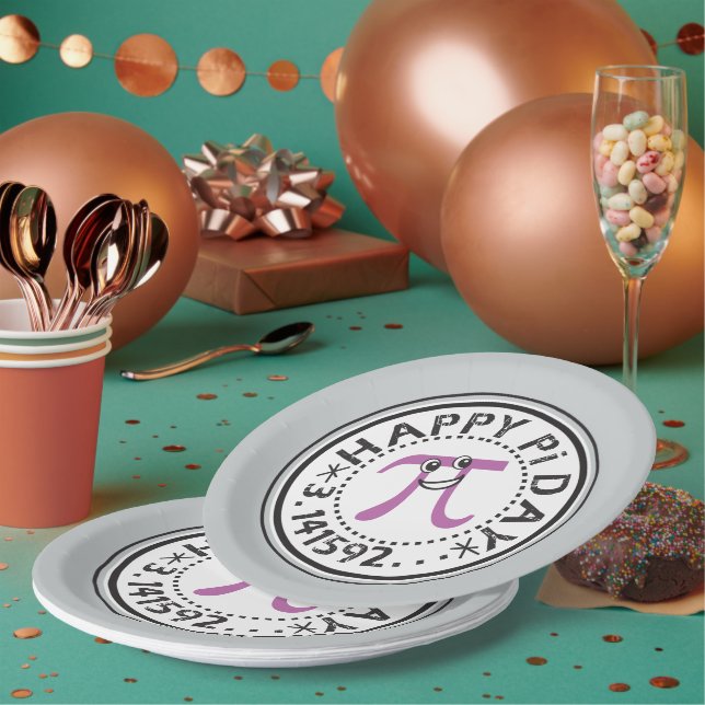 Cute Happy Pi Day Purple Pi Symbol Paper Plate (Multi)