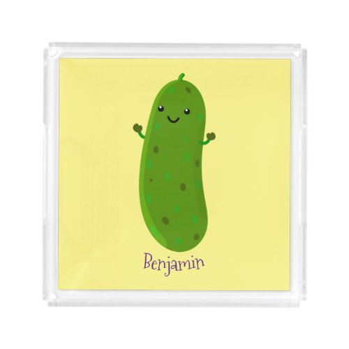 Cute happy pickle cartoon illustration acrylic tray