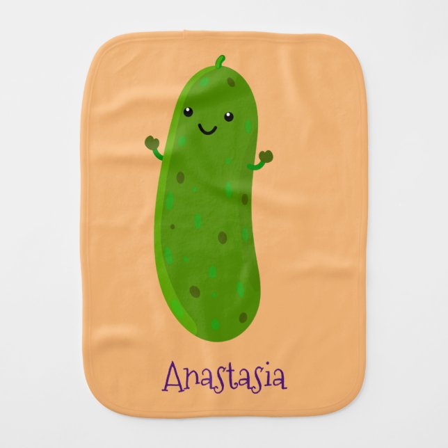 Cute happy pickle cartoon illustration baby burp cloth (Front)