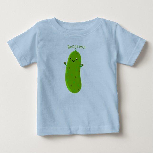 Cute happy pickle cartoon illustration baby T-Shirt (Front)