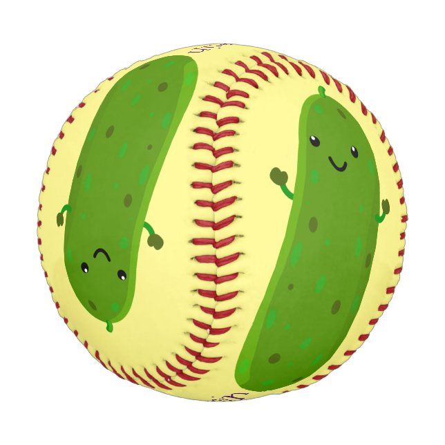 Cute happy pickle cartoon illustration baseball (Angled)