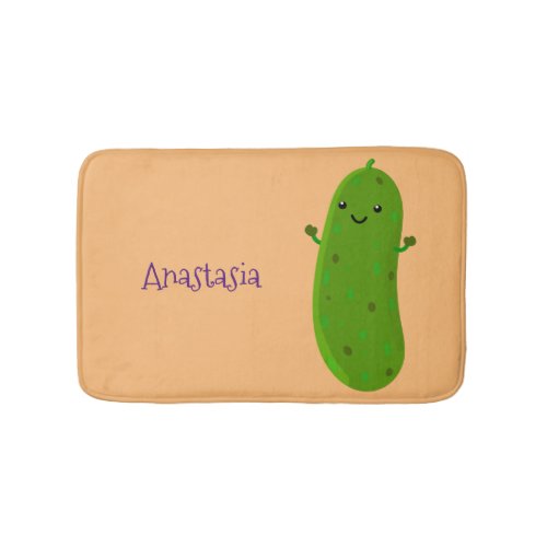 Cute happy pickle cartoon illustration bath mat