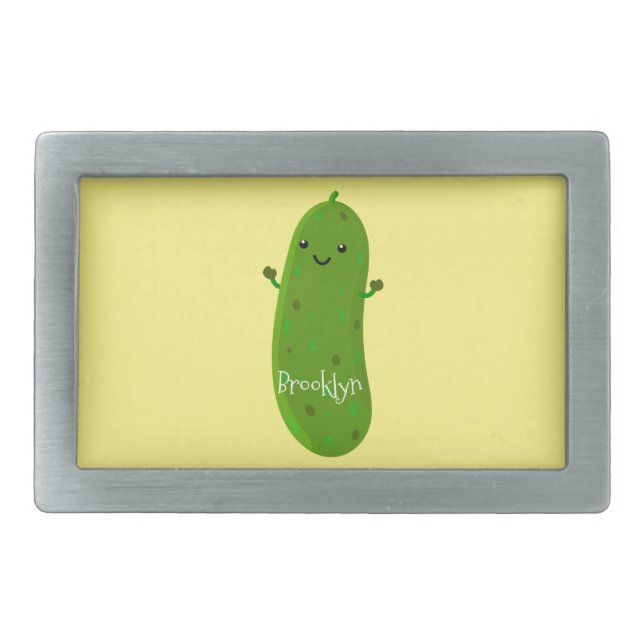 Cute happy pickle cartoon illustration belt buckle (Front)