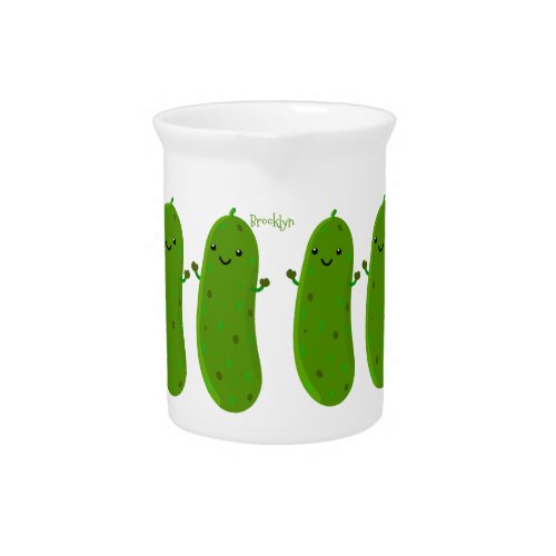 Cute happy pickle cartoon illustration beverage pitcher