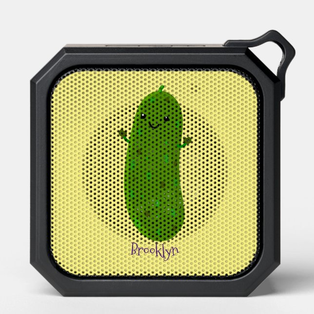 Cute happy pickle cartoon illustration bluetooth speaker (Front)