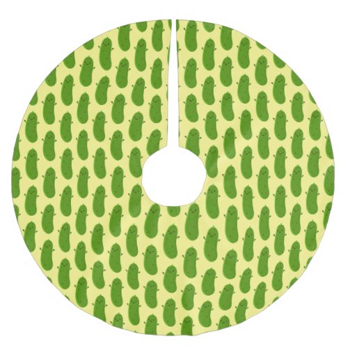 Cute happy pickle cartoon illustration brushed polyester tree skirt