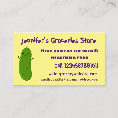 Cute happy pickle cartoon illustration business card