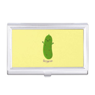 Cute happy pickle cartoon illustration business card case