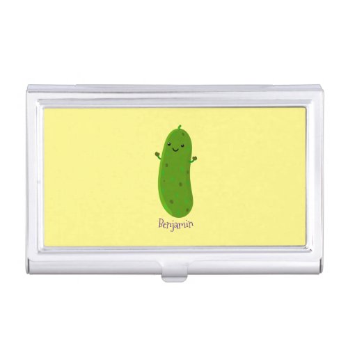 Cute happy pickle cartoon illustration business card case