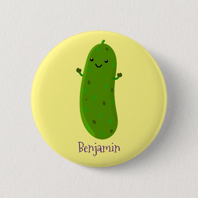 Cute happy pickle cartoon illustration button (Front)