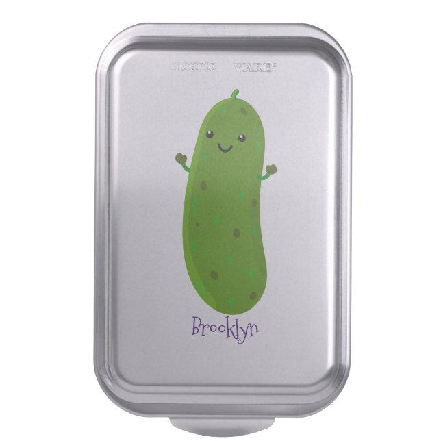 Cute happy pickle cartoon illustration cake pan (Front Vertical)