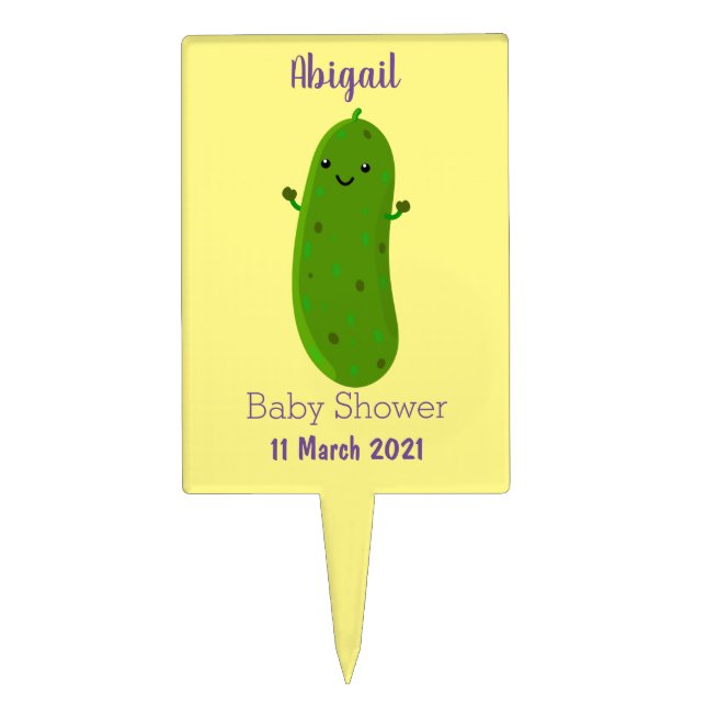 Cute happy pickle cartoon illustration cake topper (Front)