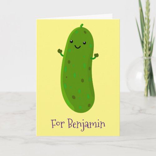 Cute happy pickle cartoon illustration card