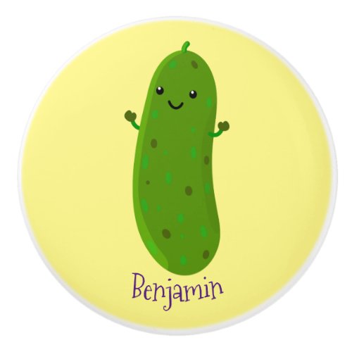 Cute happy pickle cartoon illustration ceramic knob