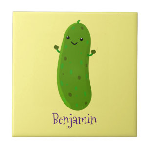 Cute happy pickle cartoon illustration ceramic tile