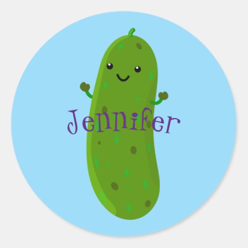Cute happy pickle cartoon illustration classic round sticker
