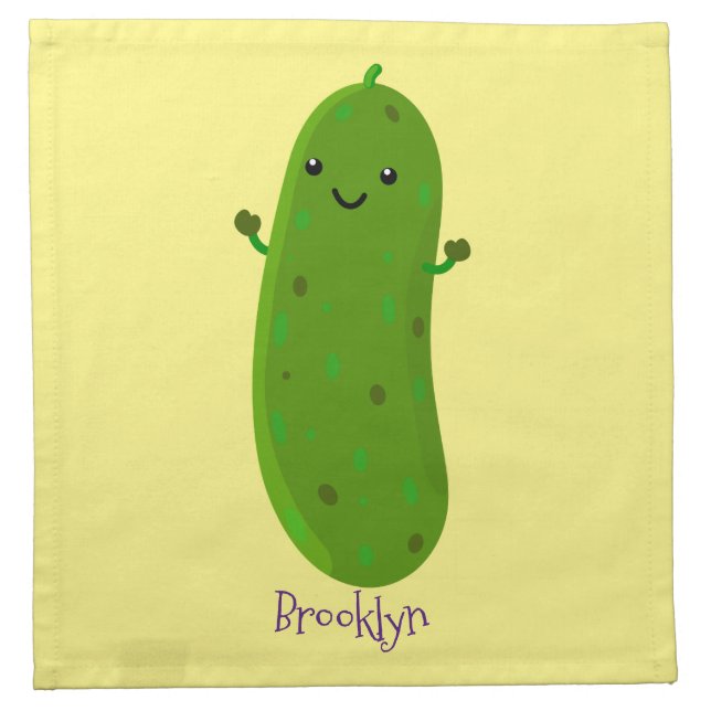 Cute happy pickle cartoon illustration cloth napkin (Front)