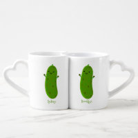 Cute happy pickle cartoon illustration coffee mug set