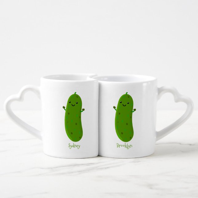 Cute happy pickle cartoon illustration coffee mug set (Back Nesting)