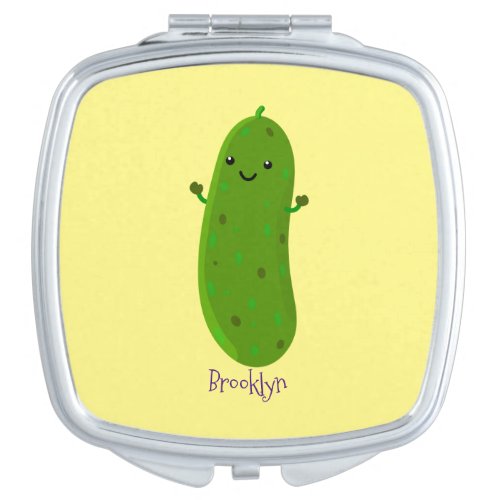 Cute happy pickle cartoon illustration compact mirror