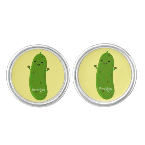Cute happy pickle cartoon illustration cufflinks