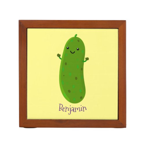 Cute happy pickle cartoon illustration desk organizer