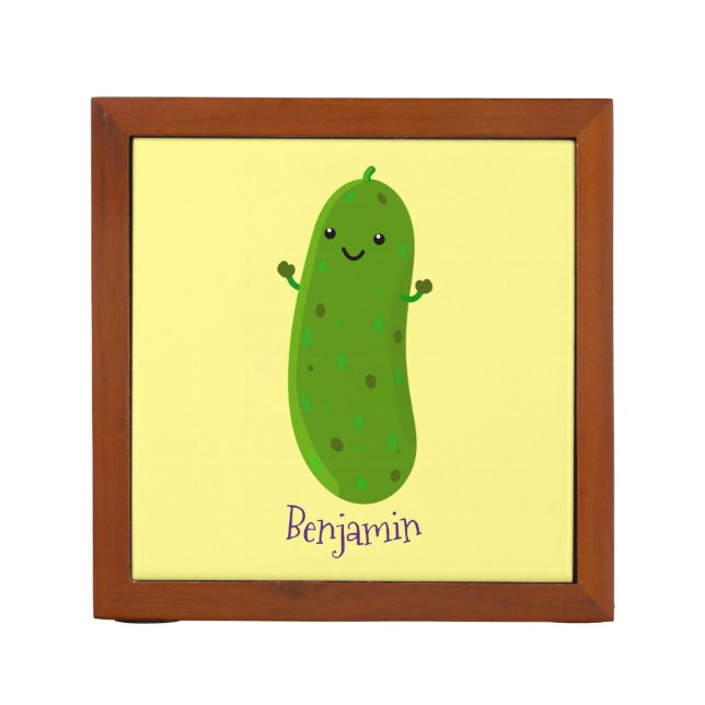 Cute happy pickle cartoon illustration desk organizer (Front)