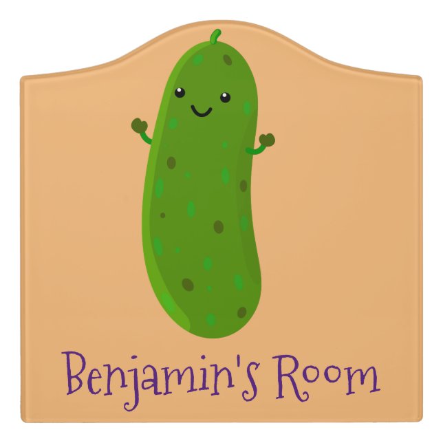 Cute happy pickle cartoon illustration door sign (Large Crest Front)