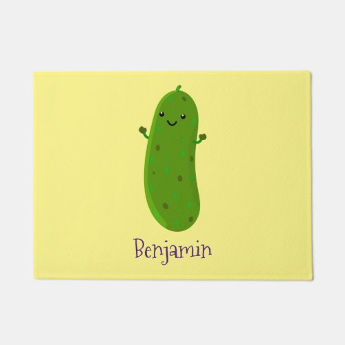 Cute happy pickle cartoon illustration doormat