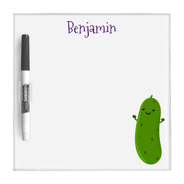 Cute happy pickle cartoon illustration dry erase board (Front)