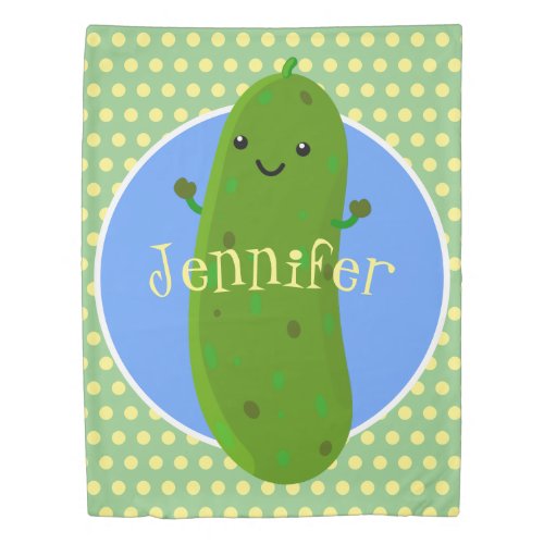 Cute happy pickle cartoon illustration duvet cover