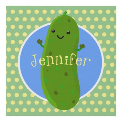 Cute happy pickle cartoon illustration faux canvas print