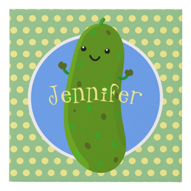 Cute happy pickle cartoon illustration faux canvas print (Front)