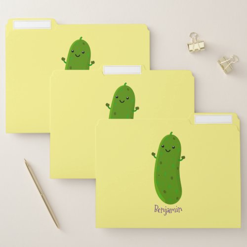 Cute happy pickle cartoon illustration file folder