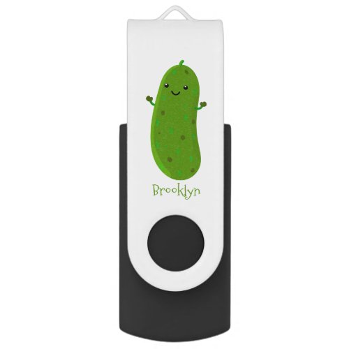 Cute happy pickle cartoon illustration flash drive