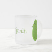 Cute happy pickle cartoon illustration frosted glass coffee mug (Front Right)