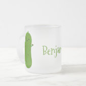 Cute happy pickle cartoon illustration frosted glass coffee mug (Front Left)